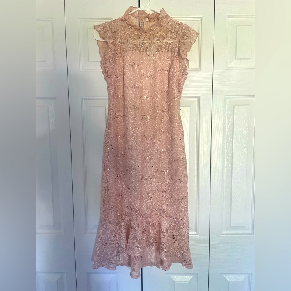 Alexa B Nites Long floral tight dress in pink